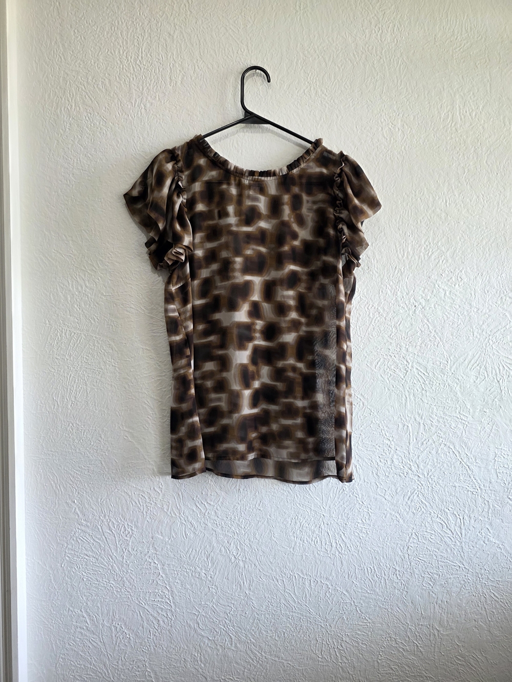 Worthington Brown Printed Ruffle Sleeve Blouse